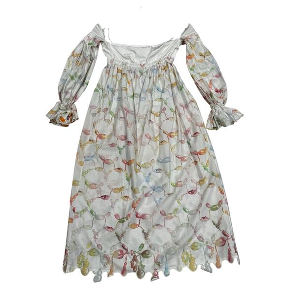 Rosie Assoulin Strapless Babydoll Maxi Dress sz 4 Watercolor Print Bell Sleeves - Picture 13 of 13